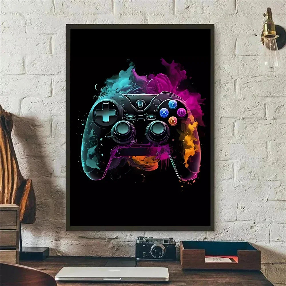 Neon Red Video Game Character Canvas Wall Art | Unframed Poster