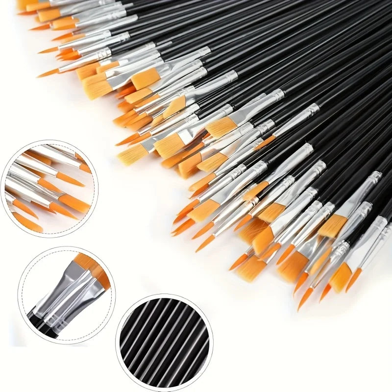 Paint Brushes Flat Round Tipped Pen Tips Durable Patterned Handle