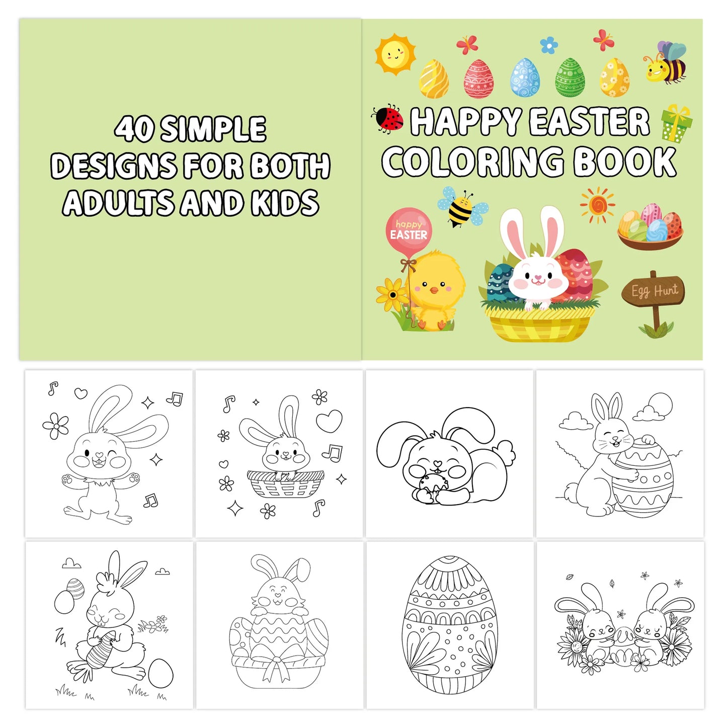 Bview Art Happy EASTER Coloring Book 40 Cartoon Doodles Kids 4 Years