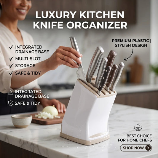 1pc MultiFunction Durable Kitchen Plastic Knife Stand Holder Storage Drainage Cutlery Rack Organizer Peaceful Pleasures Health and Wellness