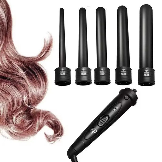 Professional Electric Ceramic 5 in 1 Curling Wand Set Interchangeable Styler Curling Iron with LED Temperature Display Peaceful Pleasures Health and Wellness