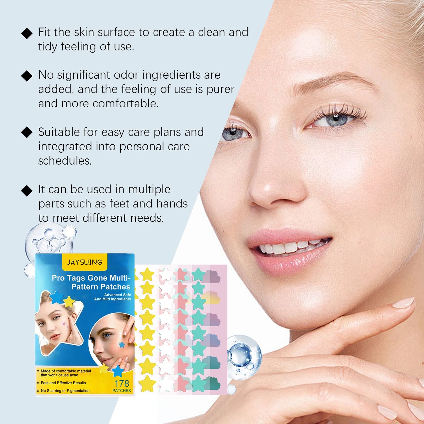 178-Pc Colorful Hydrocolloid Acne Patches – Stars & Clouds