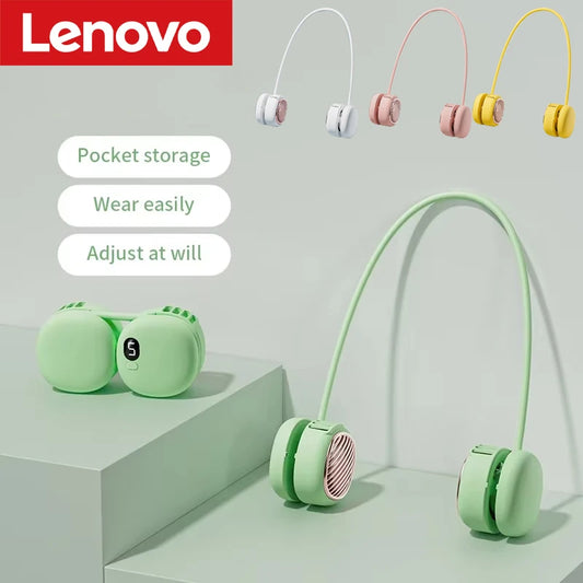 Lenovo USB-Charged Neck-Worn Fan 5 Speeds 360° Adjustable Lightweight Foldable Cooling Fan Rechargeable Silent Fan for Outdoor Peaceful Pleasures Health and Wellness