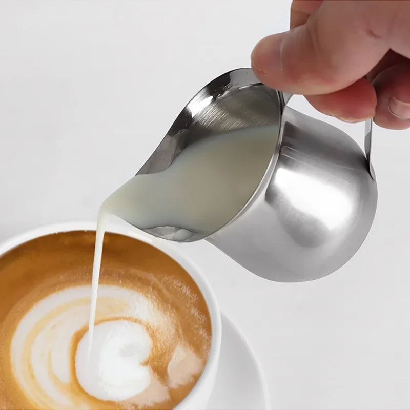 New Coffee Milk Frothing Pitcher Cup Stainless Steel Espresso Creamer Pitchers Ounce Measuring Cup with Pouring Spout Coffeeware Peaceful Pleasures Health and Wellness