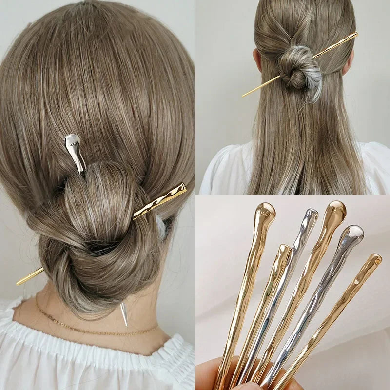 4pcs Trendy Metal Hair Accessories for Women, Minimalist Geometric Bump Hairpin Hair Sticks, Headwear Hairstyle Jewelry Peaceful Pleasures Health and Wellness
