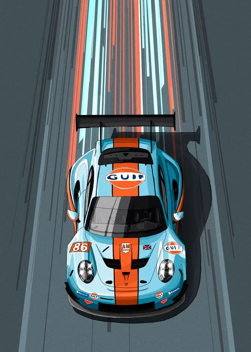Cartoon Racing Car Canvas Wall Art | Boys Motorsport Poster
