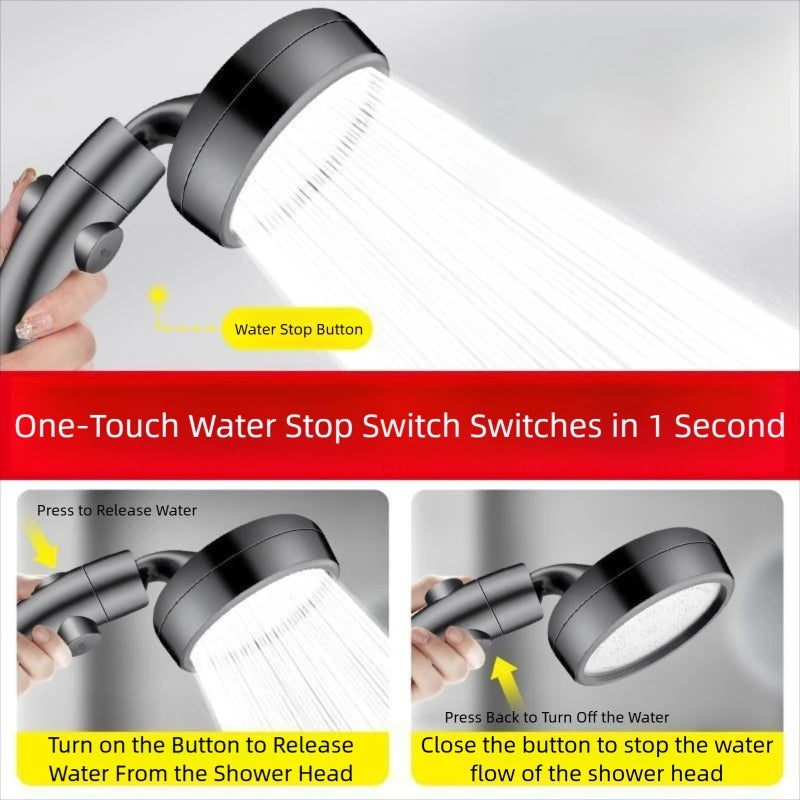 1pc Dual Modes Shower Head With Stop Button Booster Shower Head Handheld Rainfall Showerhead Faucet Bathroom Accessories Peaceful Pleasures Health and Wellness