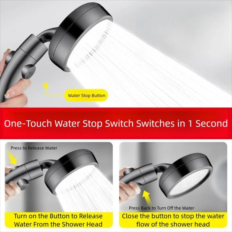 Dual Mode Handheld Shower Head with Stop Button & Booster