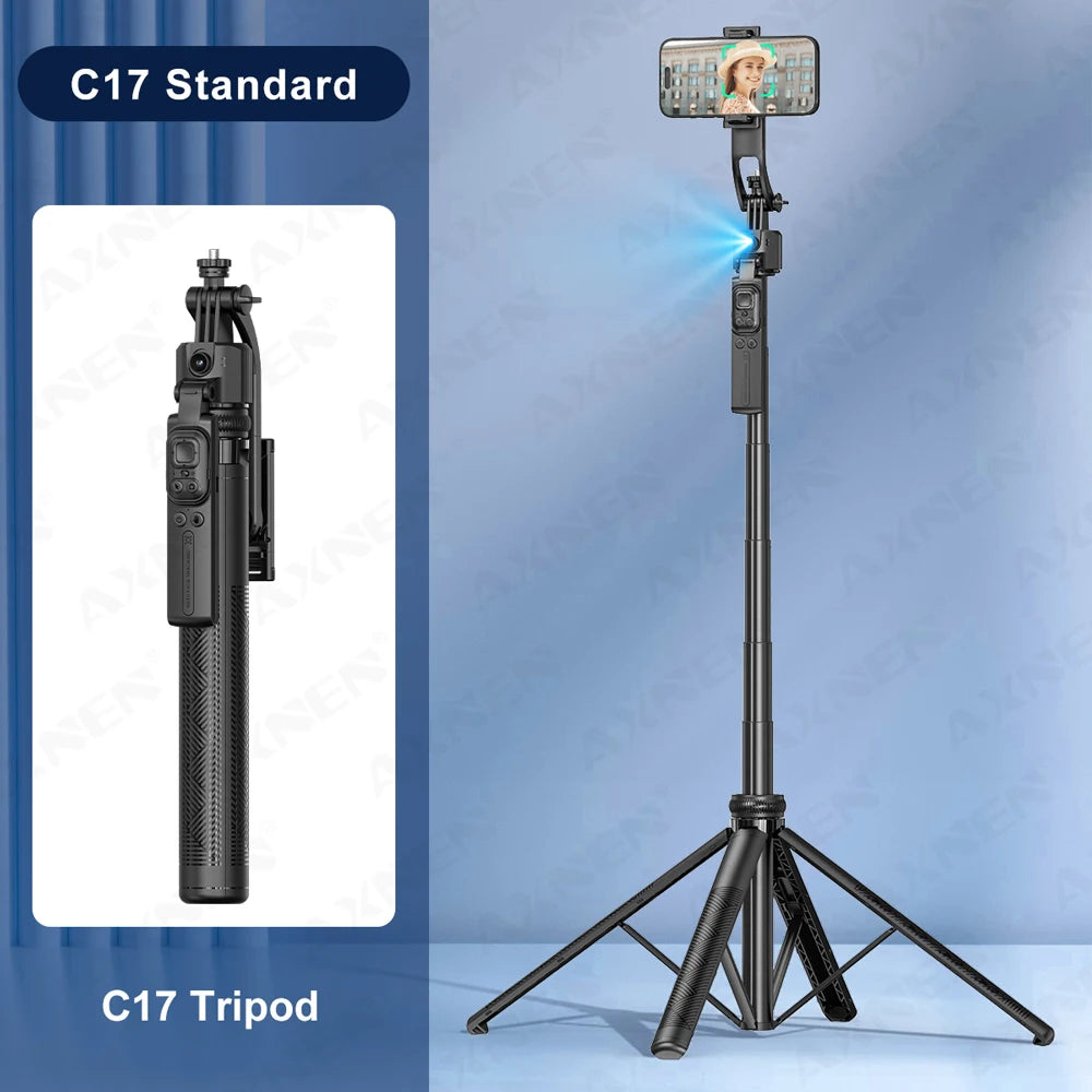 1630mm/64in C17 Tripod Selfie Stick 360° Auto Rotation Shooting Quadruped Phone Stand Face Track Bluetooth Remote Control Tripie Peaceful Pleasures Health and Wellness C17 Standard