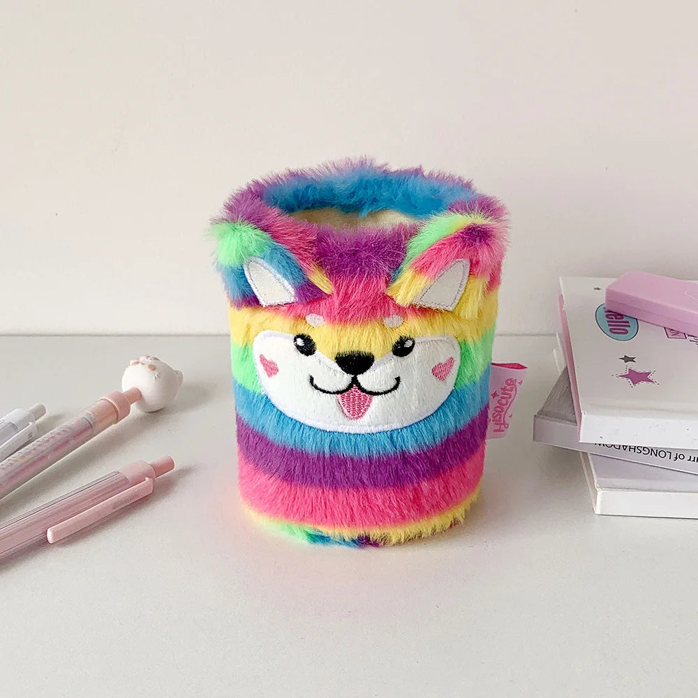 Cute Cartoon Plush Pen Holder Student Learning Stationery Storage