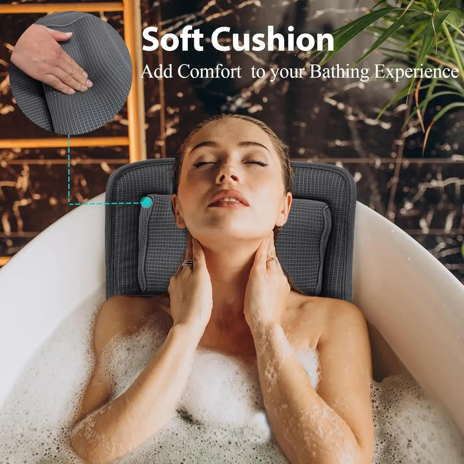 Full Body Bath Pillow with Adjustable Lumbar Support, 14 Suction Cups, Air Mesh Cushion for Any Tub - Gray Peaceful Pleasures Health and Wellness
