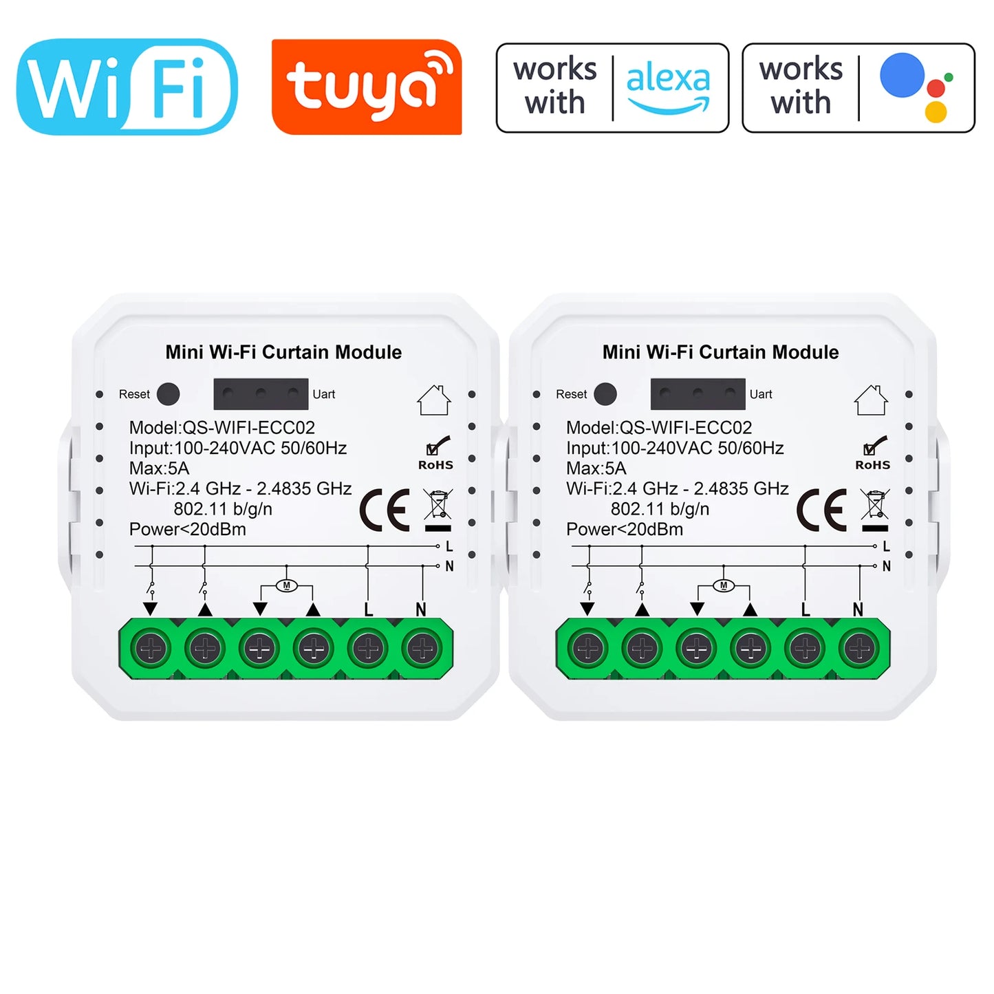 Tuya WiFi/ZIGBEE Smart Curtain Module Blinds Motor Home Intelligent Appliance Mobilephone APP Remotely Control Curtain Peaceful Pleasures Health and Wellness 2pcs WIFI