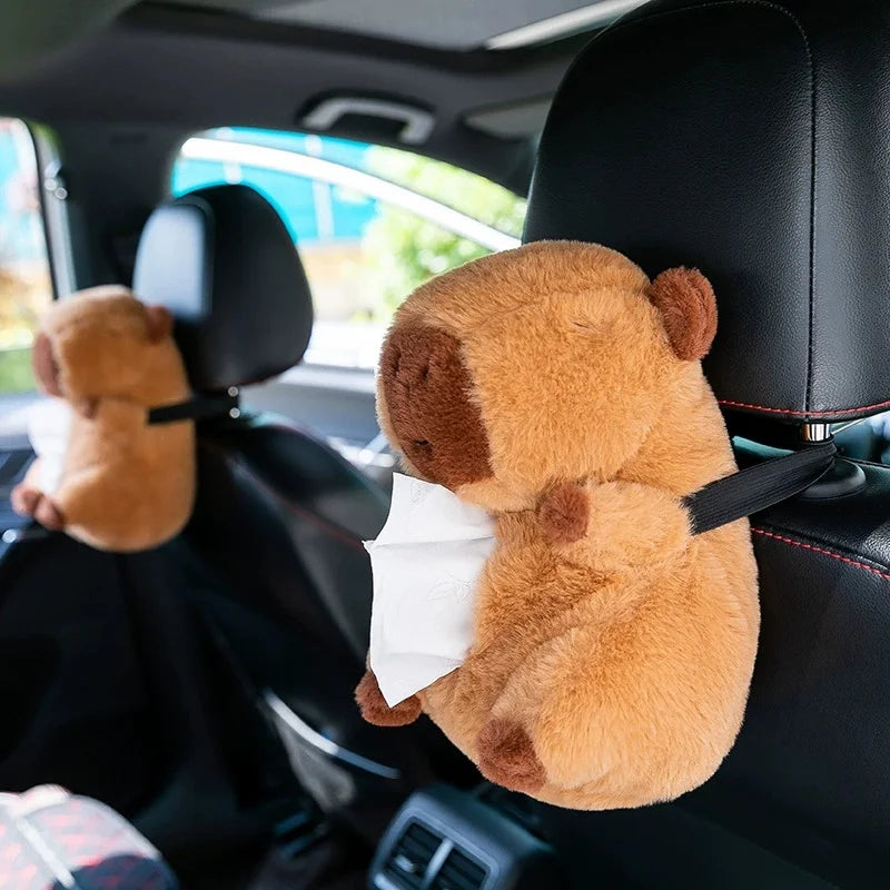 Capybara Plush Car Tissue Box Holder & Armrest Organizer