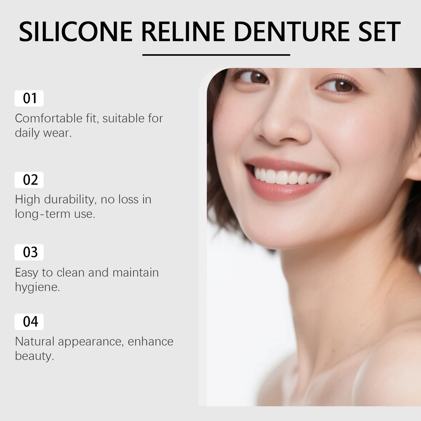 Soft Silicone Full Denture Kit – False Teeth for Men & Women
