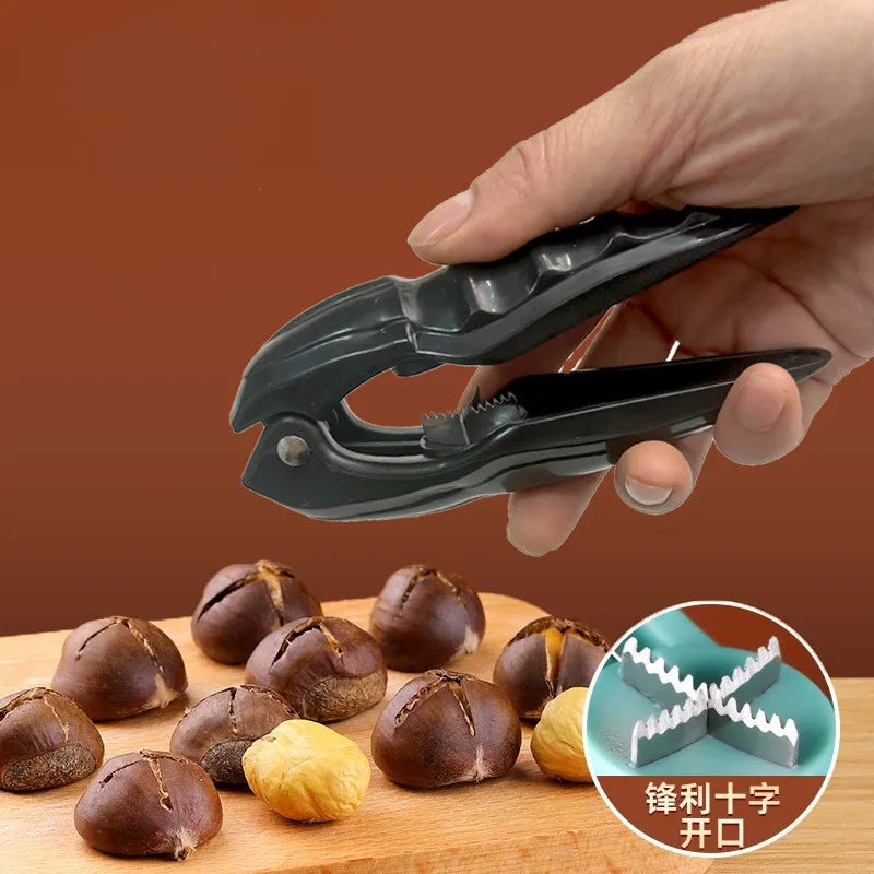 Stainless Steel Chestnut Clip Machine Nutcracker Opener Tool Nuts Walnut Cut Sheller Chestnut Shelling Cutter Kitchen Gadgets Peaceful Pleasures Health and Wellness Black