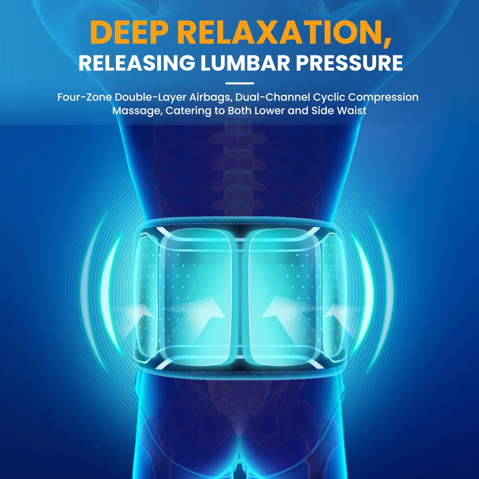 120cm Air Bladder Squeeze Waist Massager Vibration Airbag Heating Pad Release Lumbar Pressure Spinal Brace Support Belt Type-C Peaceful Pleasures Health and Wellness
