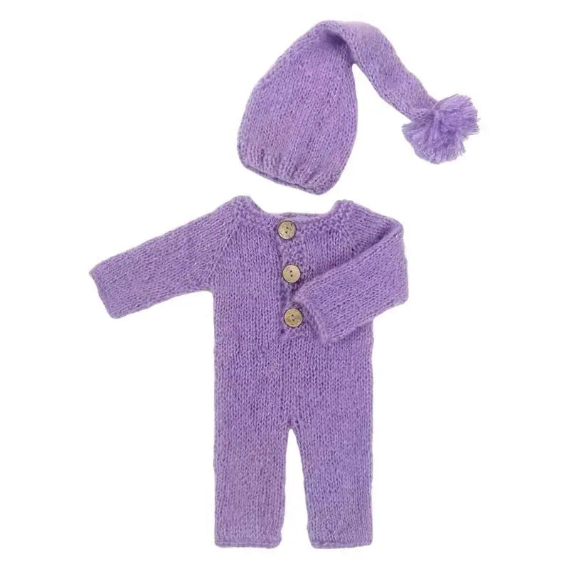 Newborn Photography Romper & Hat Set | Soft Mohair Baby Outfit