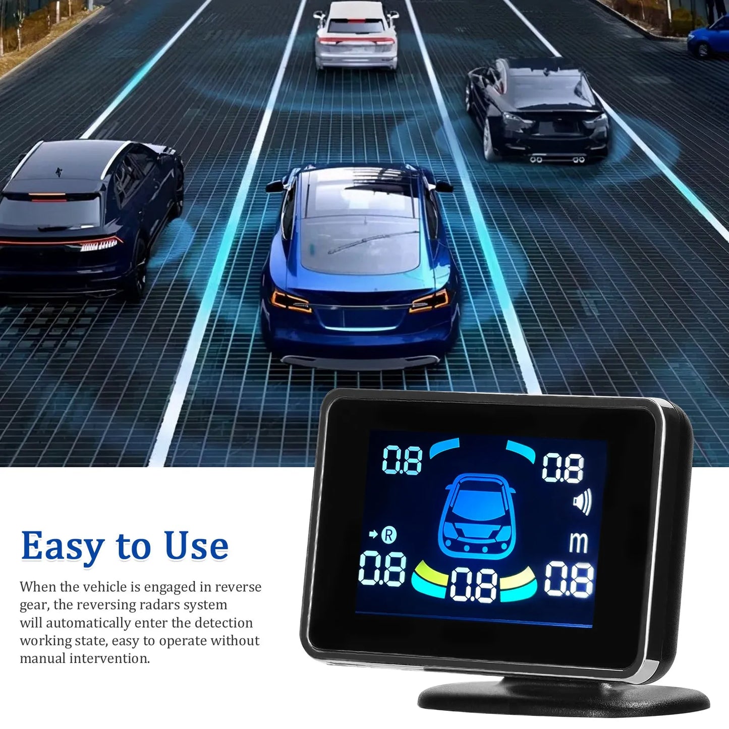 Car Parking Sensor Reversing Radars System Front & Rear Support Sound Warning/Buzzer/Mute with 8 Parking Sensors Peaceful Pleasures Health and Wellness white