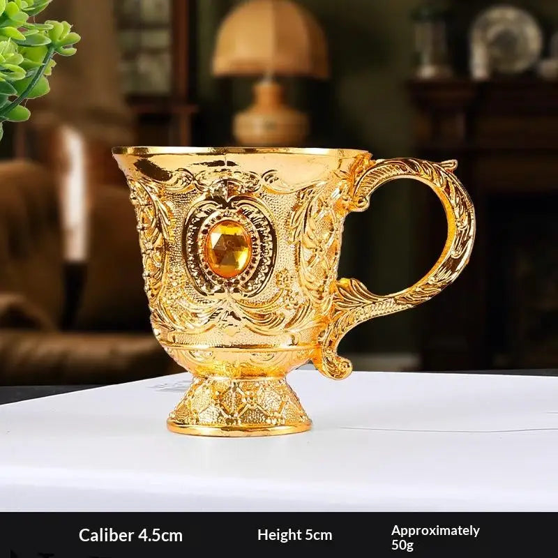Vintage European Embossed Enamel Mini Goblet | Alloy Wine Cup