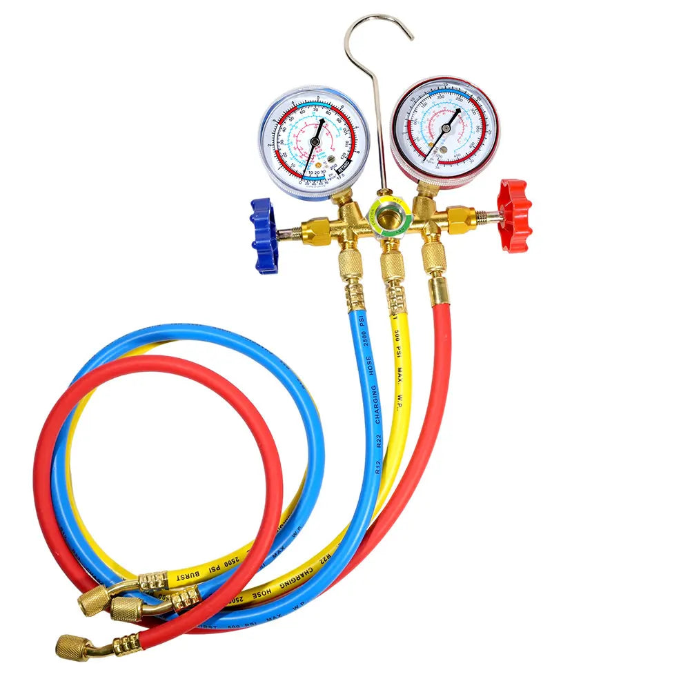 3 Way Refrigerant Manifold Gauge Set with Hose Hook Professional AC Diagnostic Tool for R12 R22 R404A R134A Peaceful Pleasures Health and Wellness