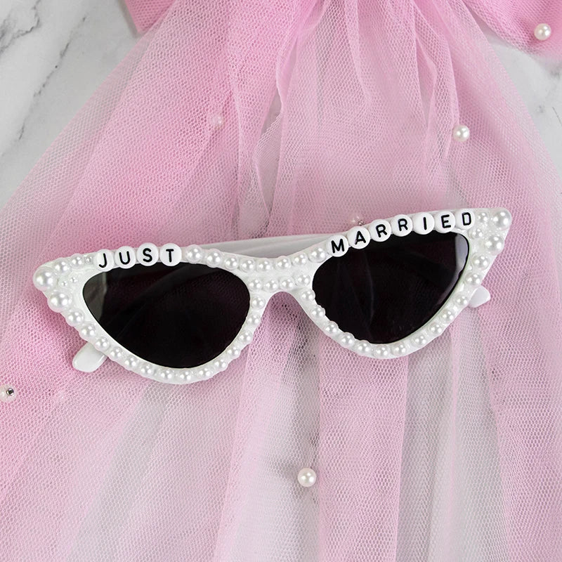 Pearl Just Married Sunglasses – Bride Bachelorette Party Gift Novelty Sunglasses Peaceful Pleasures Health and Wellness