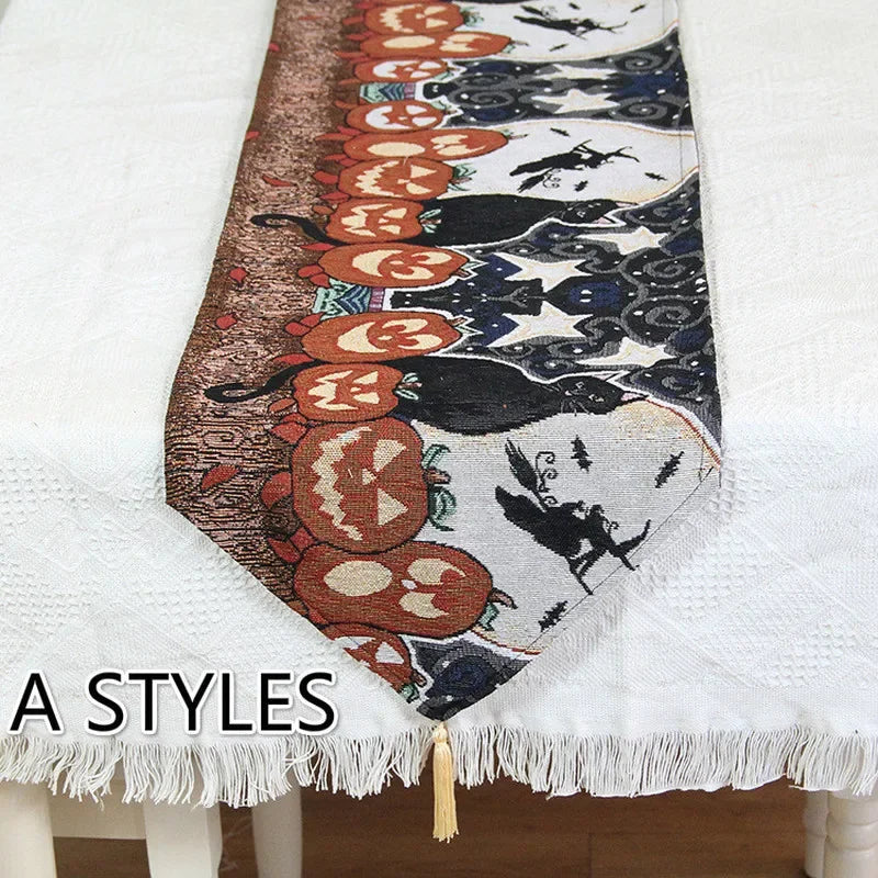 Halloween Linen Table Runner Tassels Decorative Cloth Easter Dinner