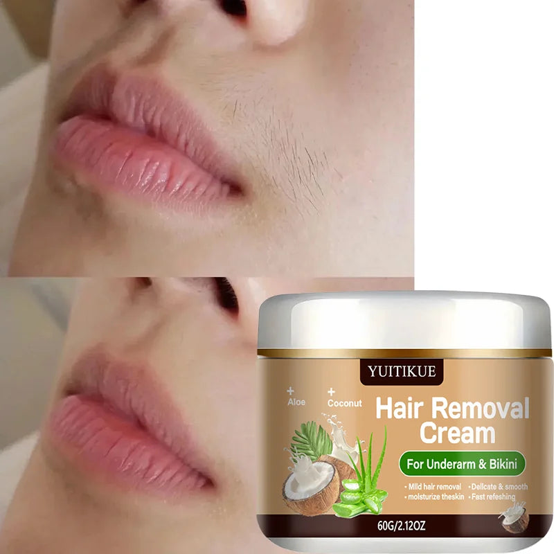 Yuitikue Underarm & Bikini Hair Removal Cream, 60g Aloe & Coconut Infused Hair Remover for Delicate & Smooth Skin, Moisturizing Peaceful Pleasures Health and Wellness
