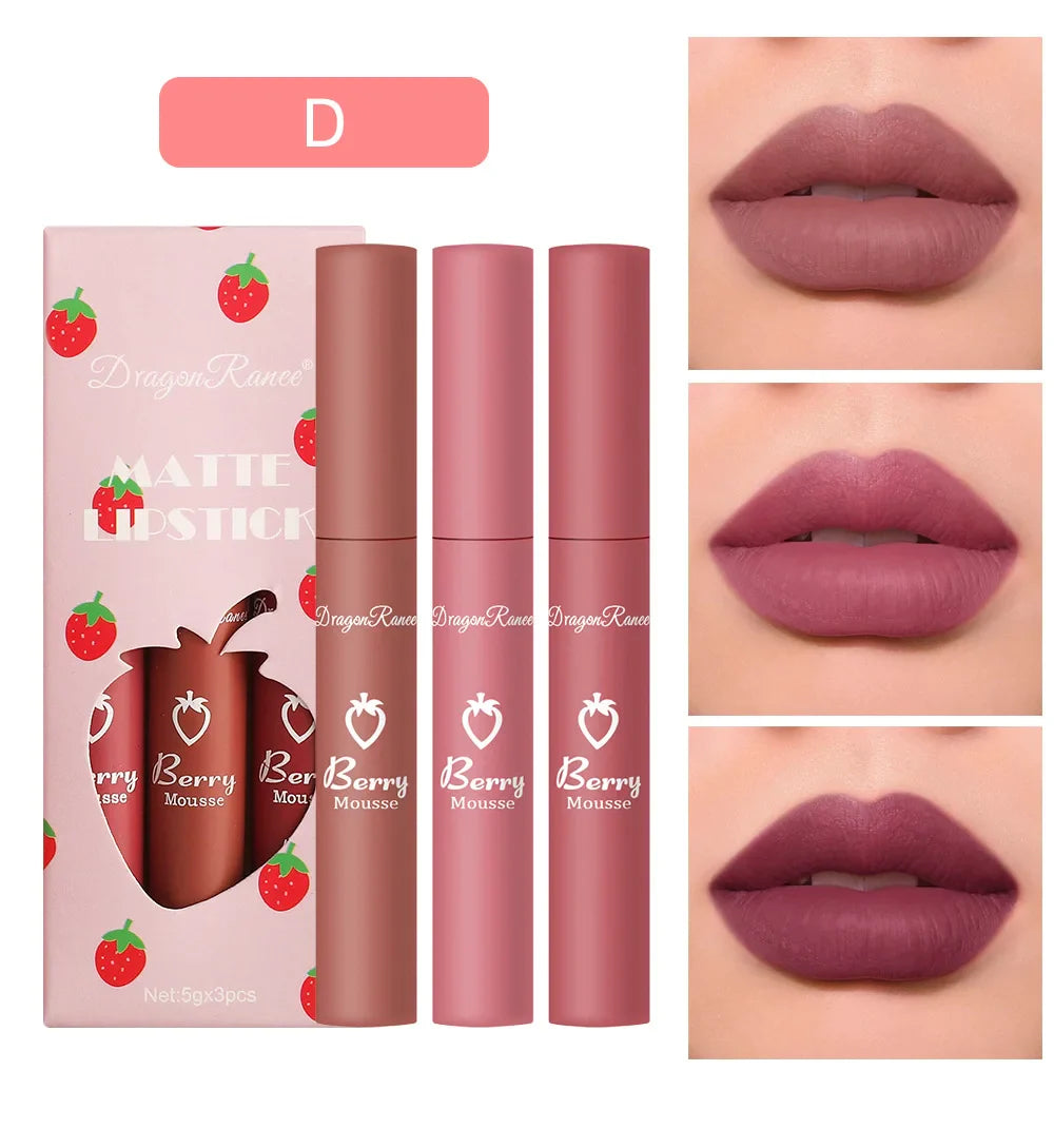 Dragon Ranee 3-Piece Velvet Matte Lip Gloss Set – Long-Lasting