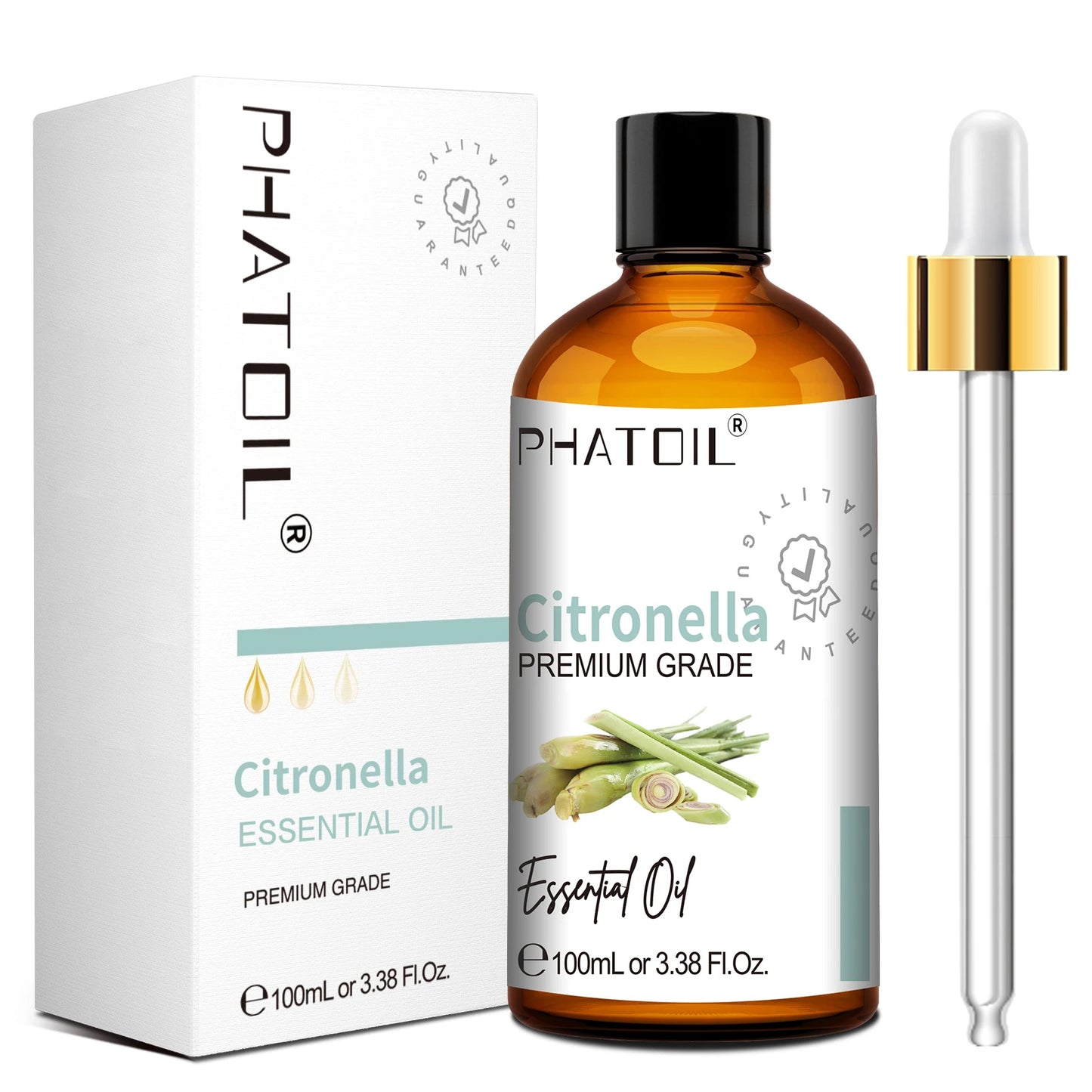 PHATOIL 100ml Pure Essential Oil For Diffuser,Candle Making-Lavender Sandalwood Eucalyptus Peppermint Cinnamon Vanilla Oils Peaceful Pleasures Health and Wellness Citronella 100ml