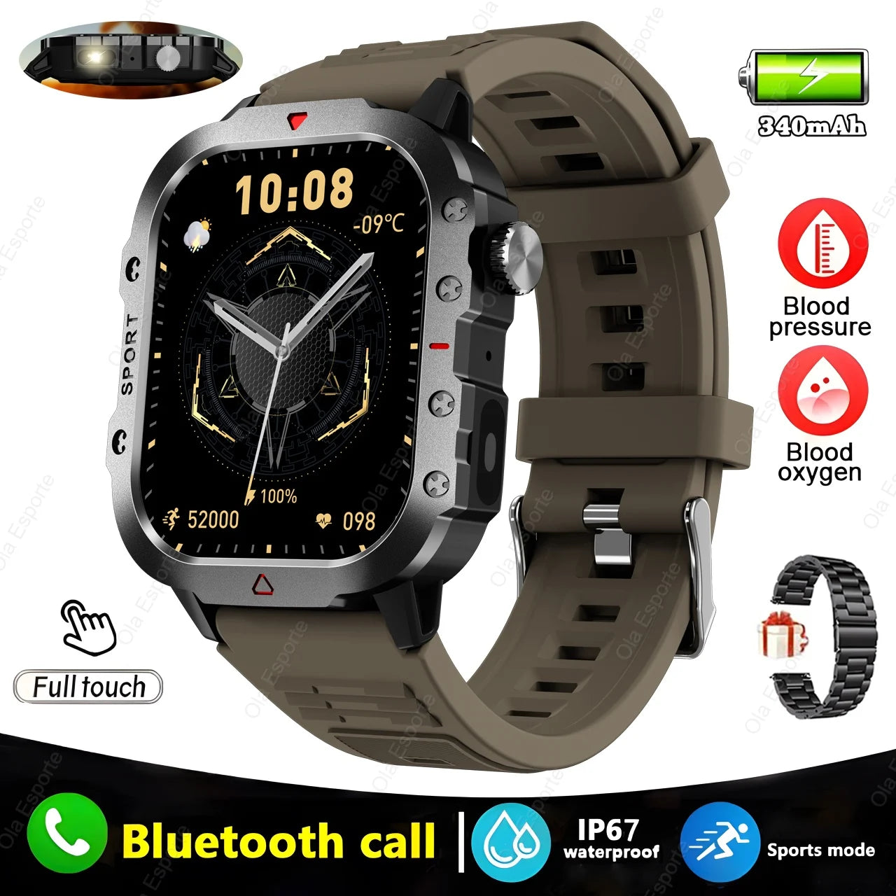 Military Smart Watch – BT Calling, Fitness & Health Tracker
