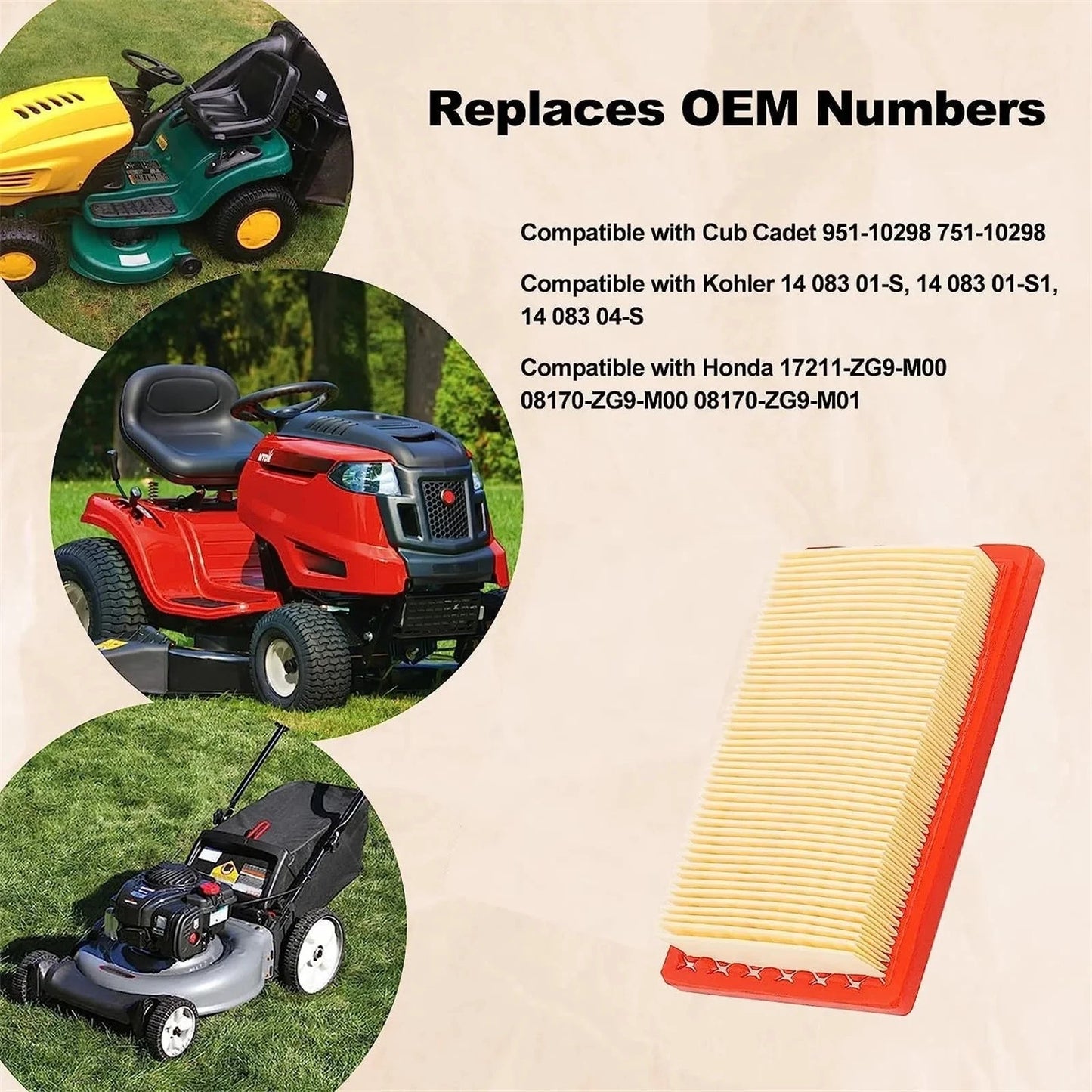 Mower Air Filter Replacement for Kohler XT149 XT173 XT-6 XT-7 Lawn 14 083 01-S MTD 951-10298 Air Filter Replacement Air Filter Peaceful Pleasures Health and Wellness