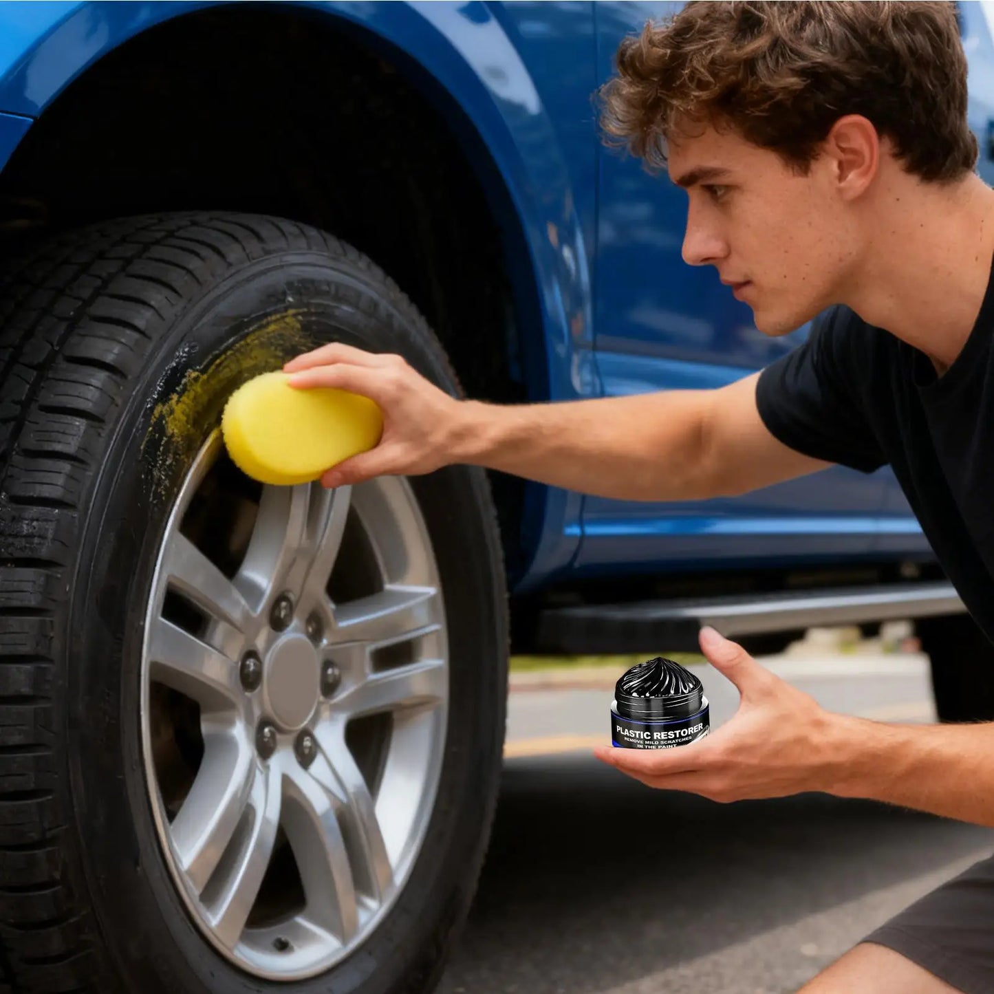 Tire Polishing Paste – Black Shine Wax + Sponge for Cars & Trucks