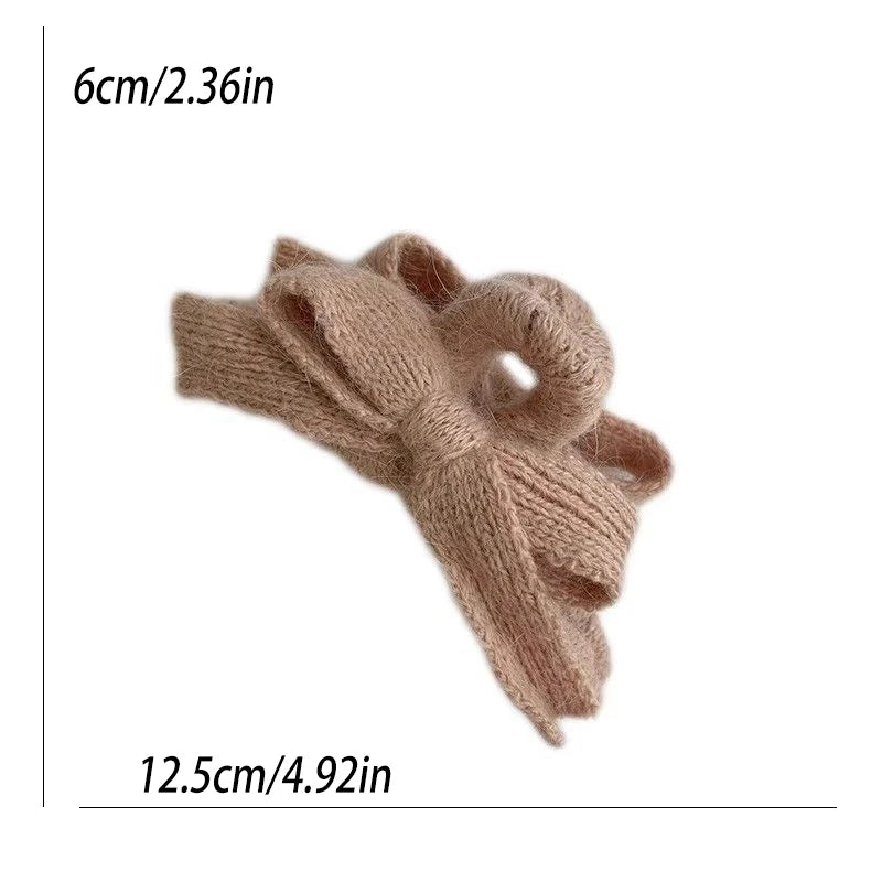 Minimalist Autumn Winter Plush Knit Bow Shark Clip Back Head Hair Claw Elegant Premium Temperament Hair Clip Fashion Accessories Peaceful Pleasures Health and Wellness