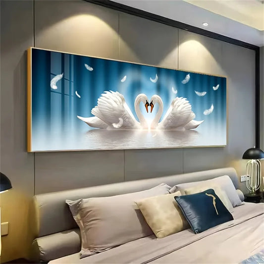 Elegant Swan Couple Canvas Wall Art | Large Unframed Love Print Canvas Wall Art Peaceful Pleasures Health and Wellness