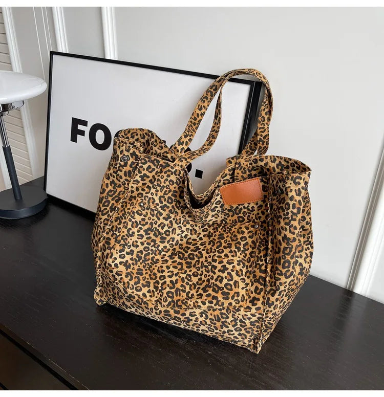 Women's Large Leopard Print Tote Shoulder Bag | Travel Bag