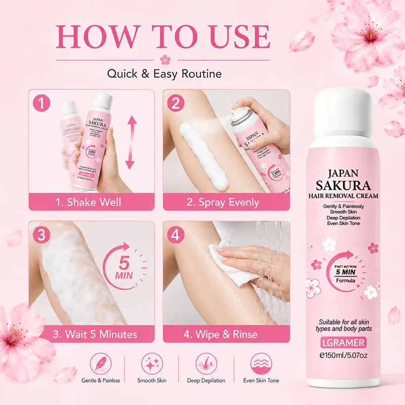 LGRAMER Sakura Hair Removal Cream Women – 150ml Painless