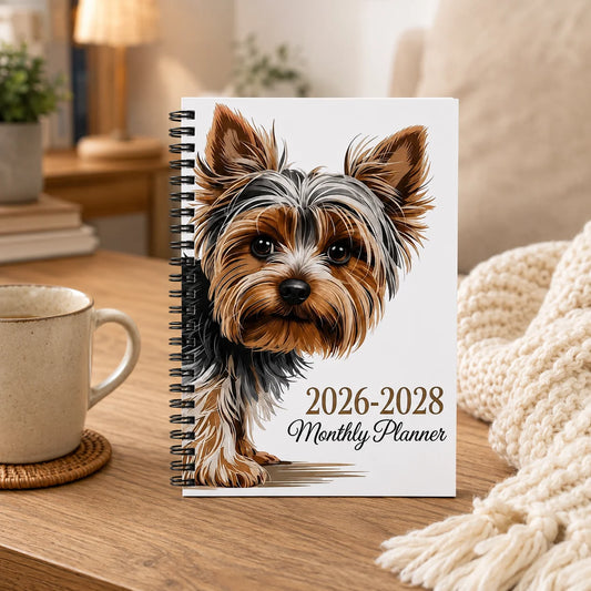 Cute Dog 2026-2028 Monthly Planner Spiral Notebook Daily Weekly Peaceful Pleasures Health and Wellness