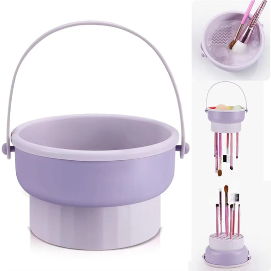 Makeup Brush Cleaning Bowl Beauty Egg Cleaning Tool Storage Set Brush Powder Puff Dry Cleaning Silicone Drying Shelf Peaceful Pleasures Health and Wellness Purple