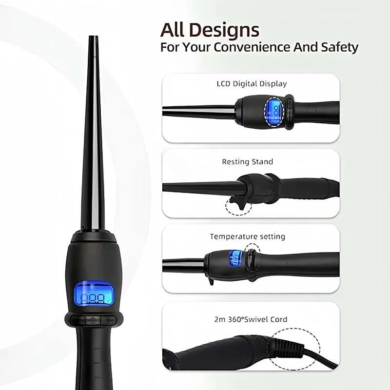 High Quality LCD Hair Waver Curler Conical Curling Iron Single Tube Ceramic Glaze Pear Flower Cone Electric Hair Curly Hair Peaceful Pleasures Health and Wellness