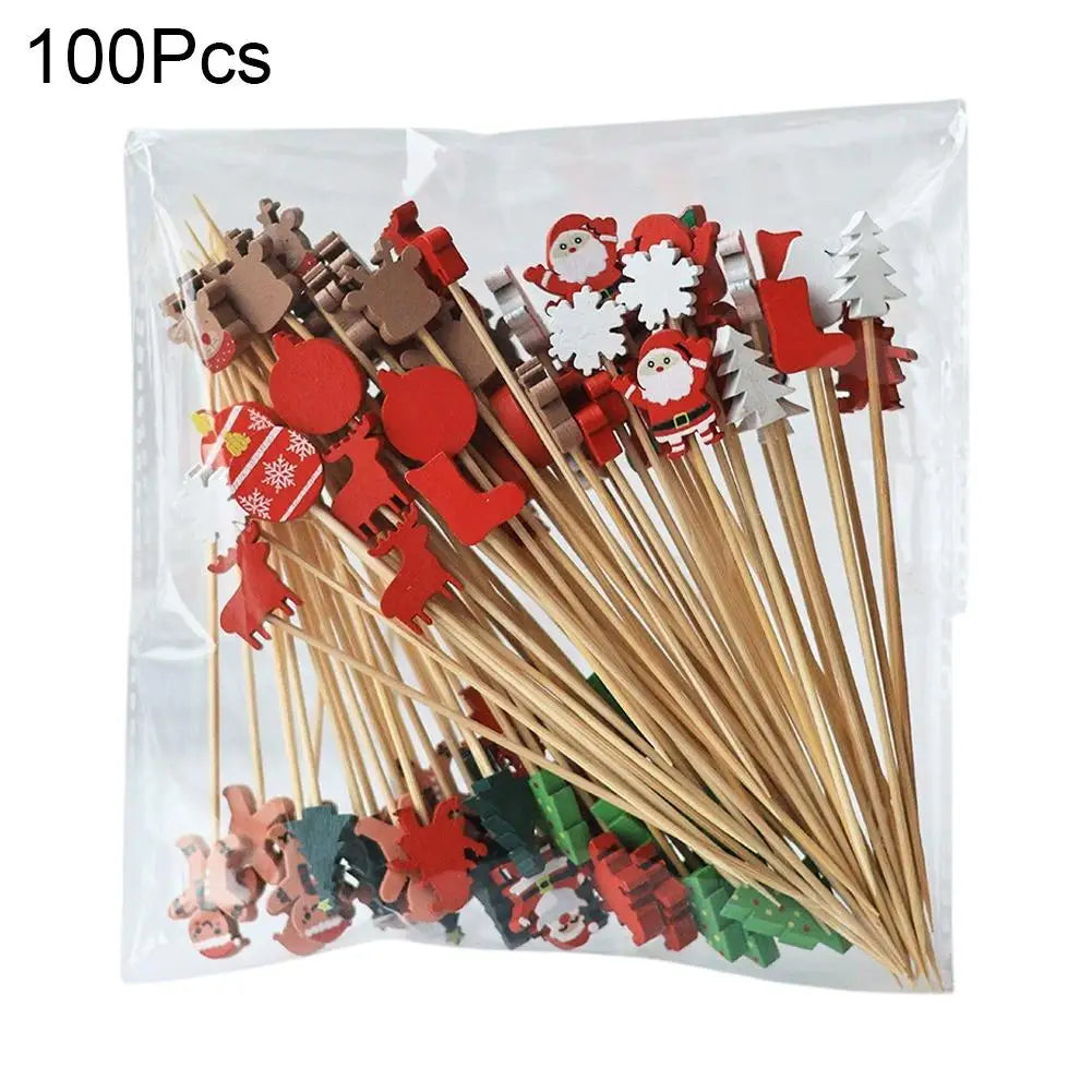 Christmas Bamboo Cocktail Picks 50/100pcs | Festive Food Sticks Holiday Food Picks Peaceful Pleasures Health and Wellness A 100pcs Mixed