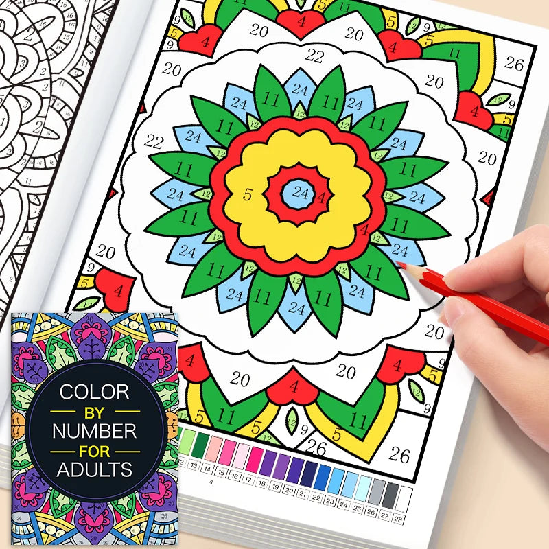 32 Pages Number Mandala Coloring Book Adults Relaxation Stress Relief
