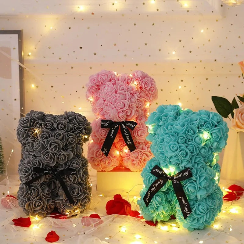 Romantic Rose Bear Eternal Flower Valentine's Day Gift, Christmas Wedding Floral Home Decor for Party Festival Decoration Peaceful Pleasures Health and Wellness