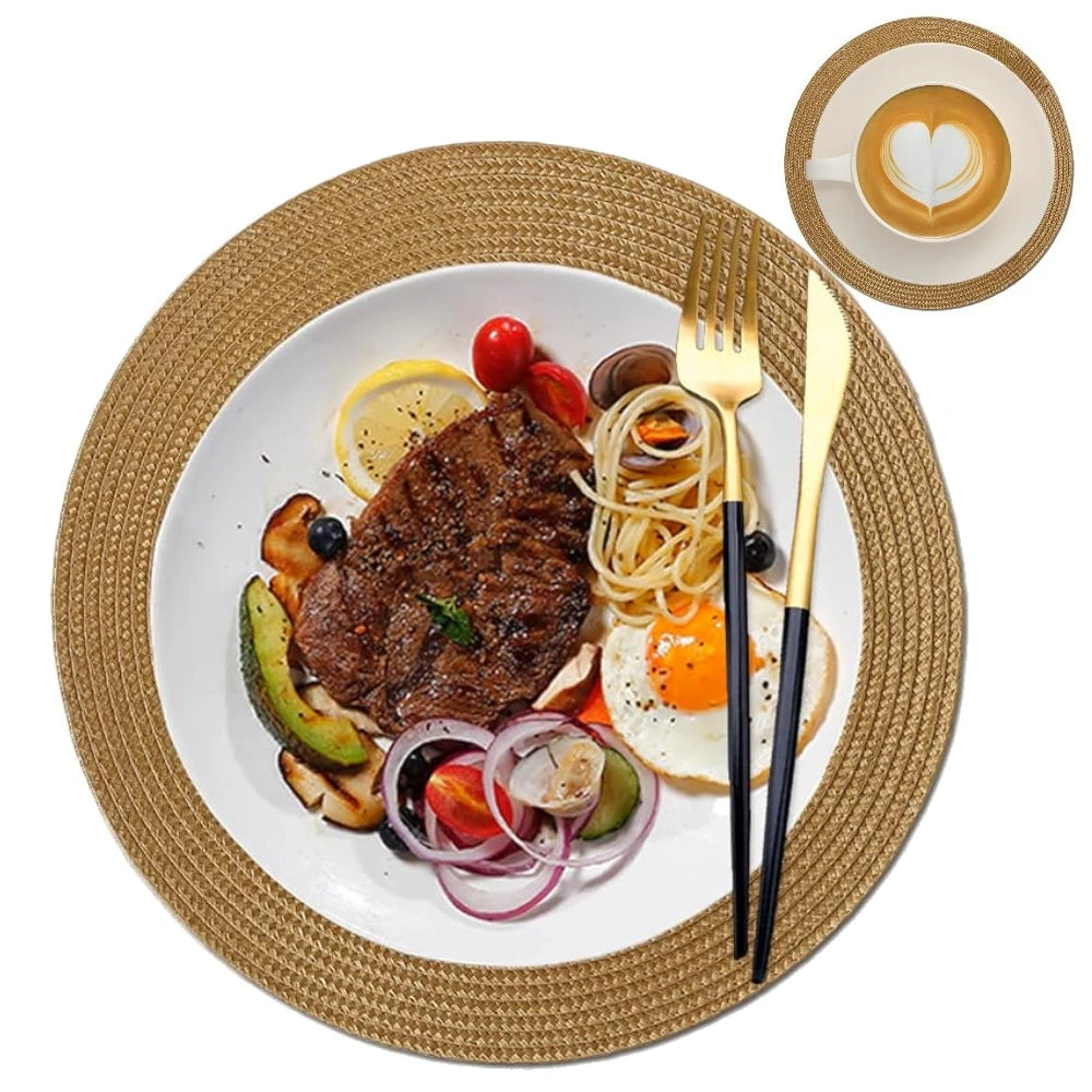 33.5CM Round Placemats Set of 6 Small Circle PP Place Mats Washable Table Mats for Dining Table Woven Heat Resistant Placemats Peaceful Pleasures Health and Wellness
