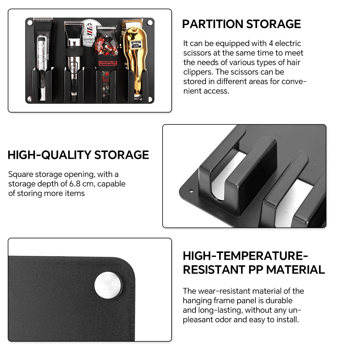 4 Slots Wall Mount Hair Clipper Holder, Rust-Proof Space Saving Barber Tool Storage Organizer Rack For Salon Haircut Tools Peaceful Pleasures Health and Wellness