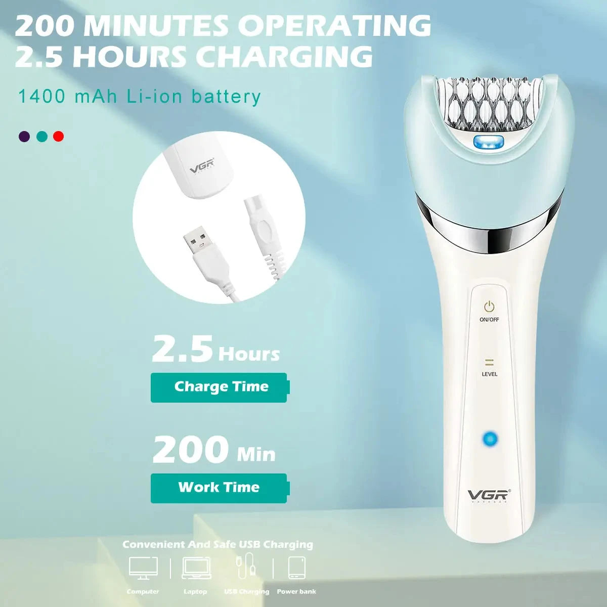 VGR IPX4 Waterproof Five in One Beauty Set Electric Women's Hair Removal Knife Floater Rechargeable Foot Scar Removal Set V-703 Peaceful Pleasures Health and Wellness