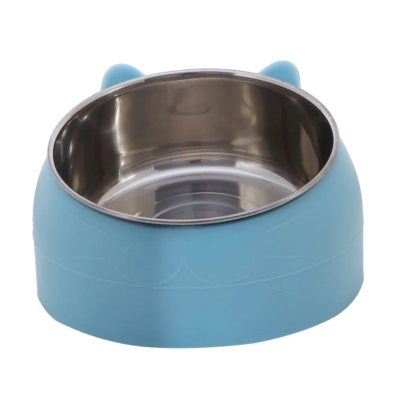 Cat Dog Bowl 15 Degrees Tilted Stainless Steel Cat Bowl Safeguard Neck Puppy Cats Feeder Non-slip Crashworthiness Pet Bowl Peaceful Pleasures Health and Wellness Blue 400ml
