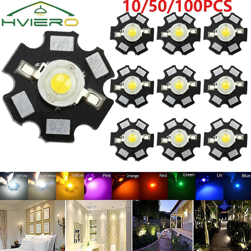 1W High Power LED Chips Warm White 20mm Star PCB | 10/50/100 Pack