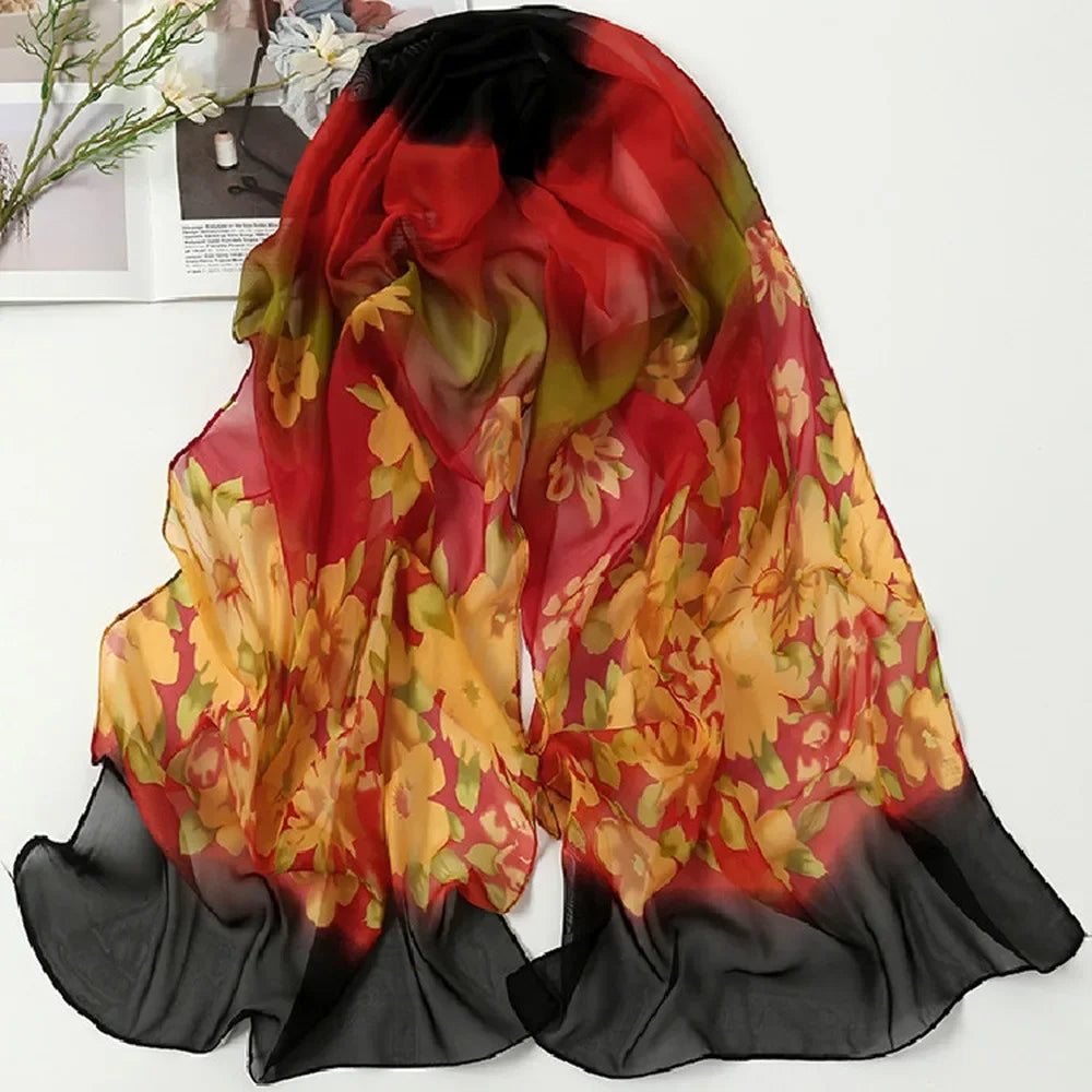 Women's Chiffon Floral Gradient Scarf Shawl – 160×50cm