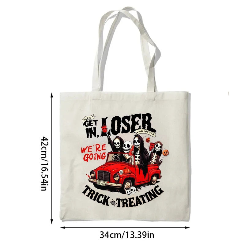 Halloween Canvas Tote Bag "Get in Losers" | Spooky Shoulder Bag Halloween Tote Bag Peaceful Pleasures Health and Wellness