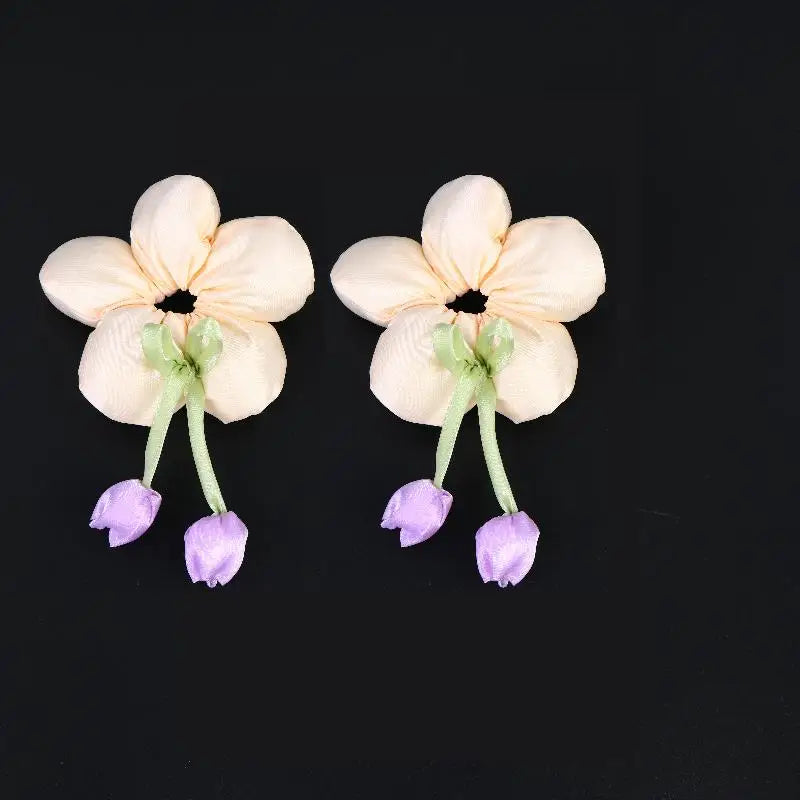 Candy Color Flower Scrunchie – Soft Fabric Hair Tie for Women